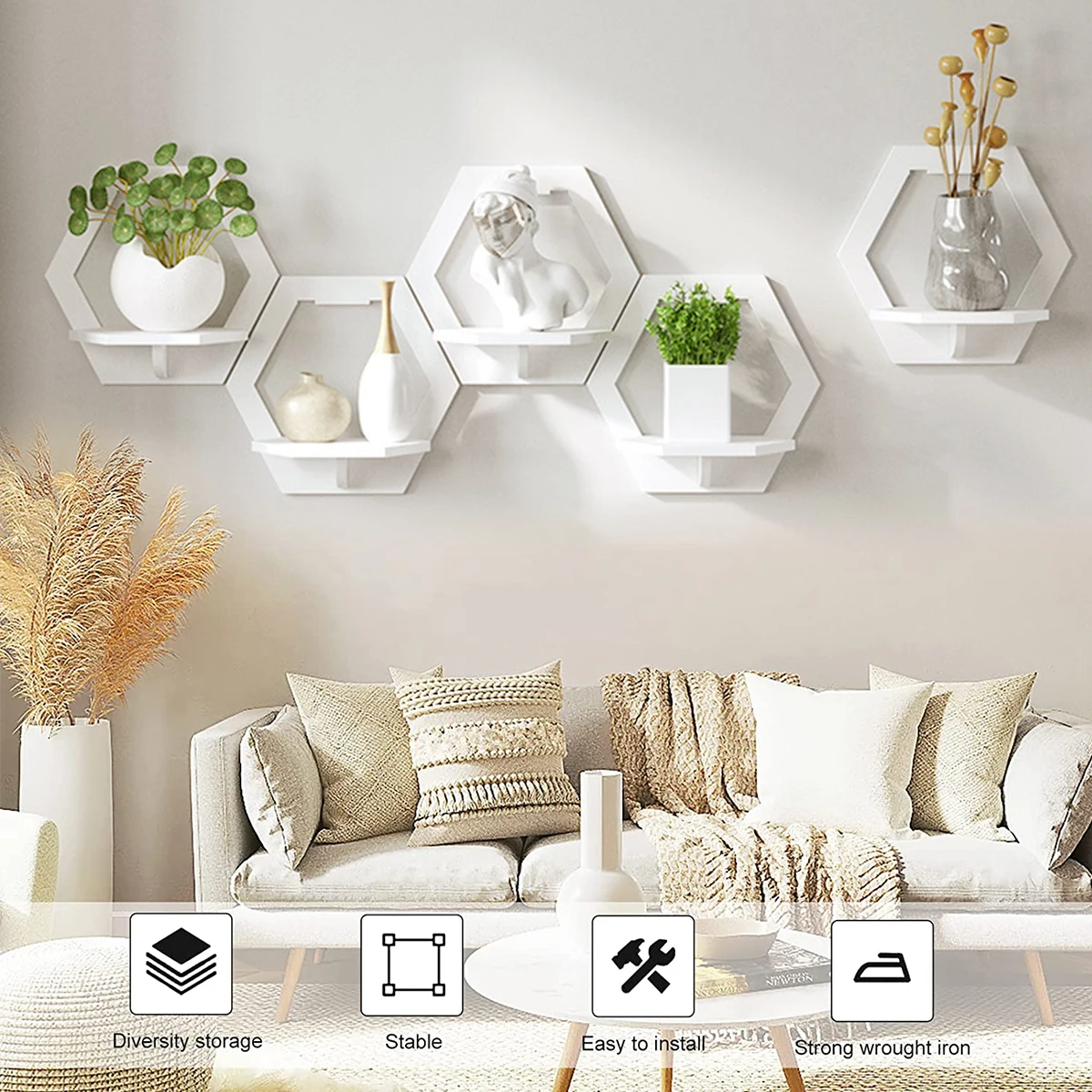 3Pcs Hexagon Wall Shelf Punch  - Home Improvement Tv Show บทวิจารณ์และราคา